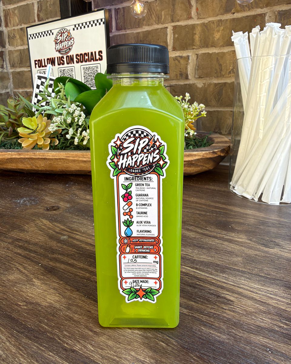 Real green Caramel Apple bottle on the stand counter
